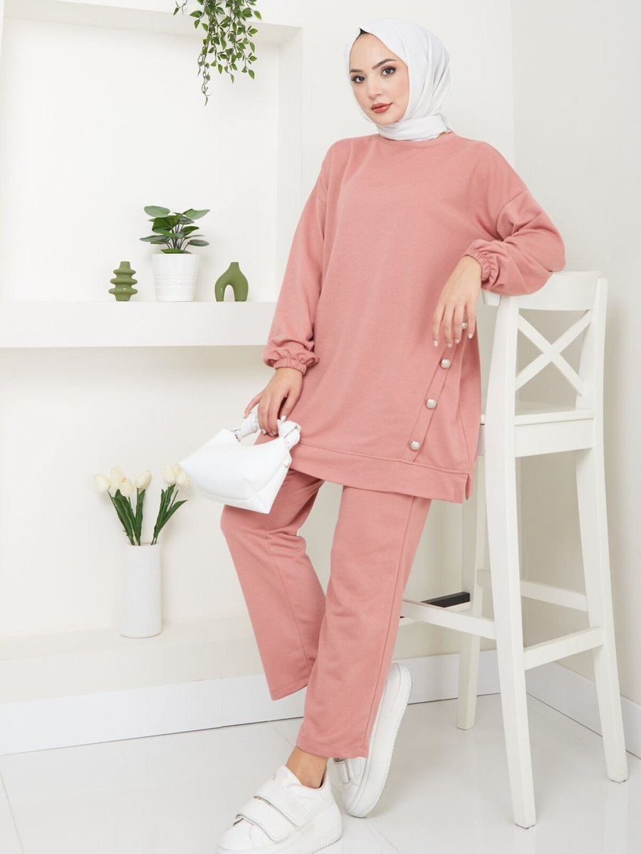 VOLT CLOTHİNG Pudra Düğme Detaylı Crep Takım