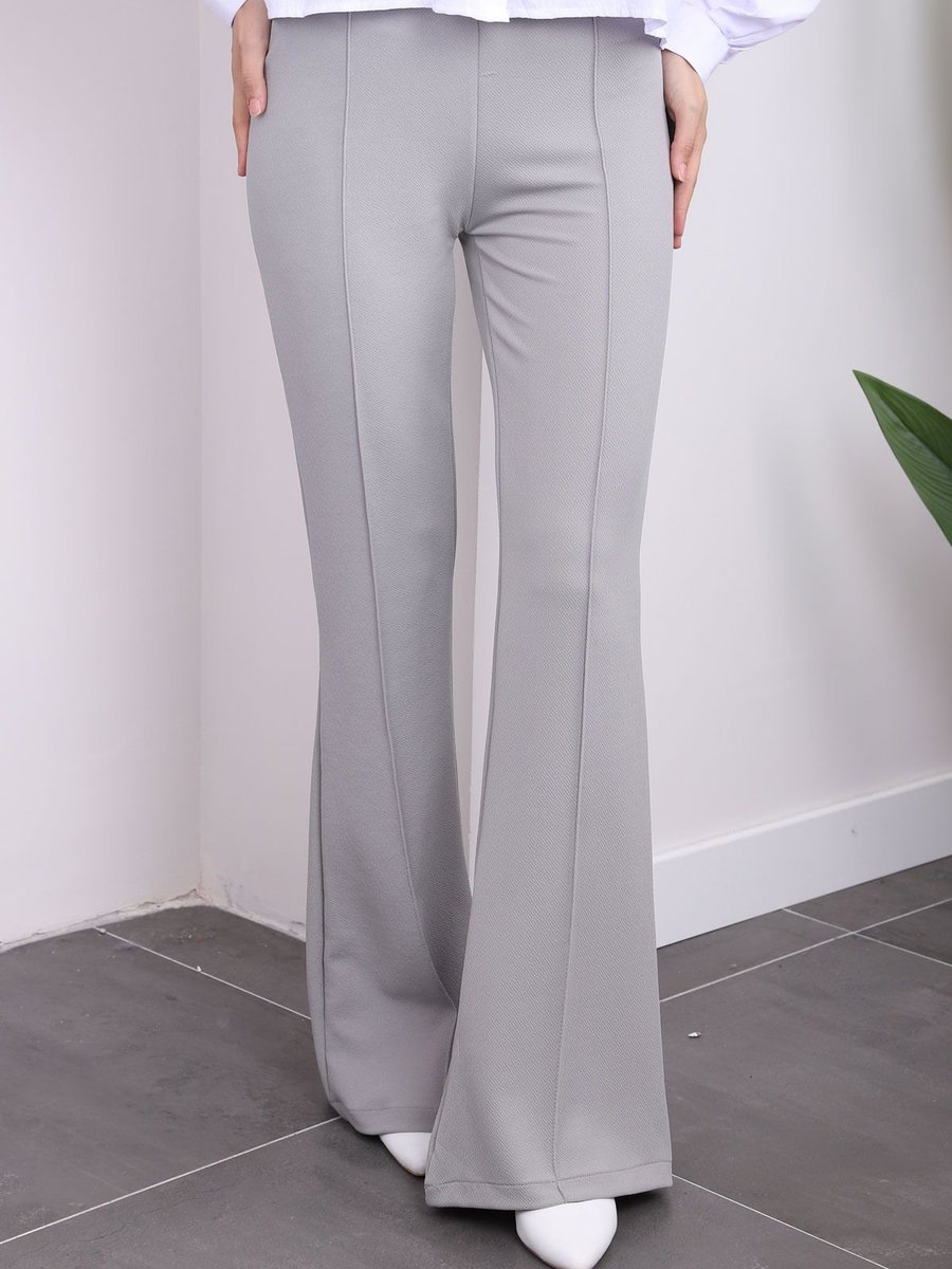 İmajbutik Açık Gri Yüksek Bel Çimalı İspanyol Pantolon