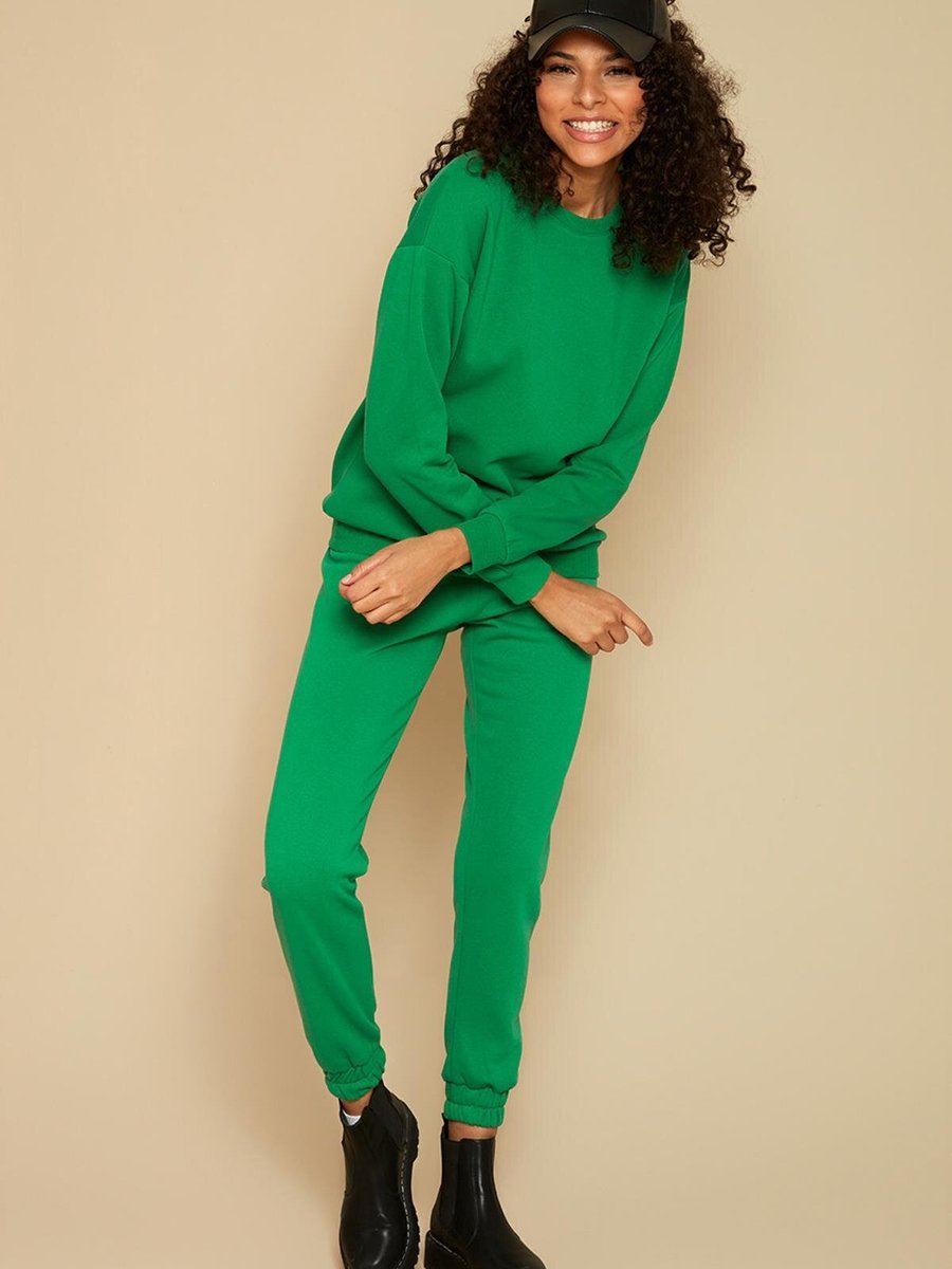 Select Moda Yeşil Şardonlu Basic Örme Sweatshirt