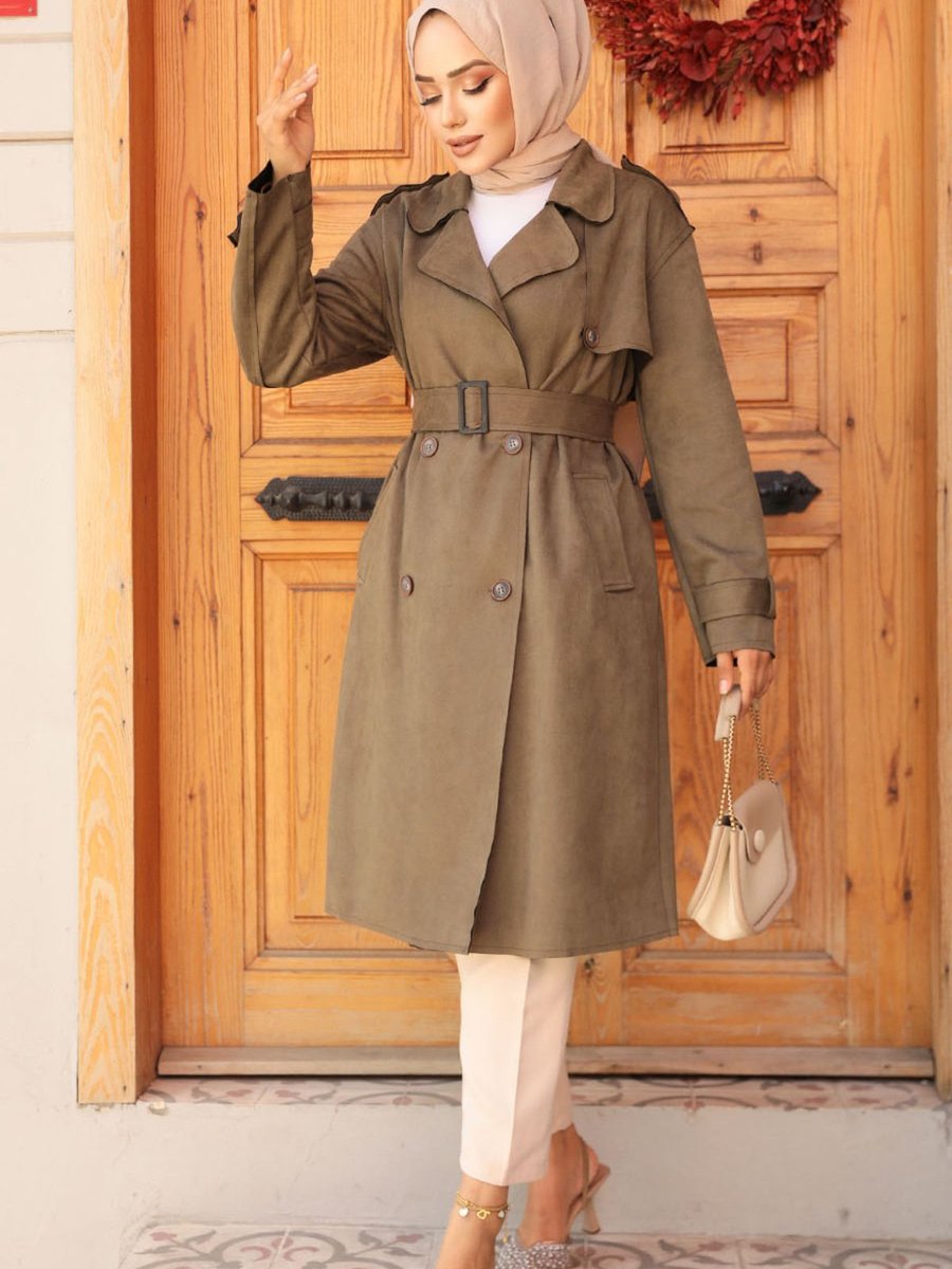 Neva Style Kemerli Süet Haki Trençkot