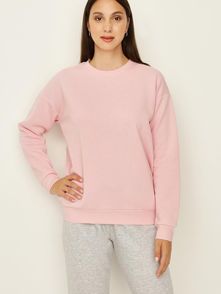 Select Moda Pembe Şardonlu Basic Örme Sweatshirt