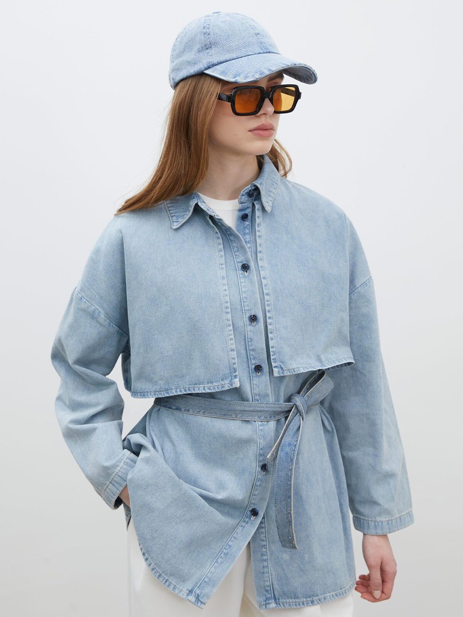 Manuka Trench Tasarım Denim Ceket Buz Mavi