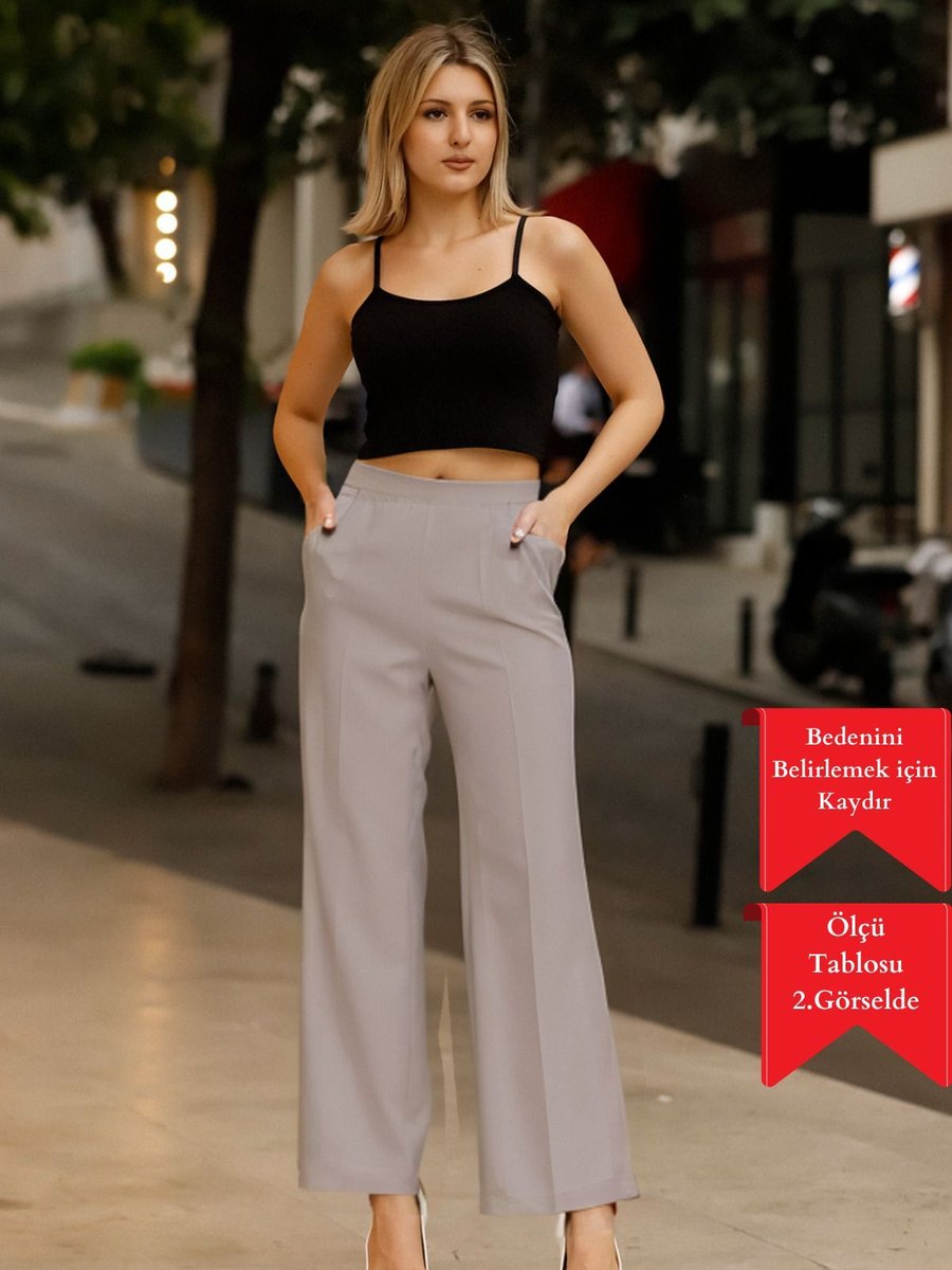 Moda Farah Palazzo Kesim Yüksek Bel Likralı Dokuma Pantolon