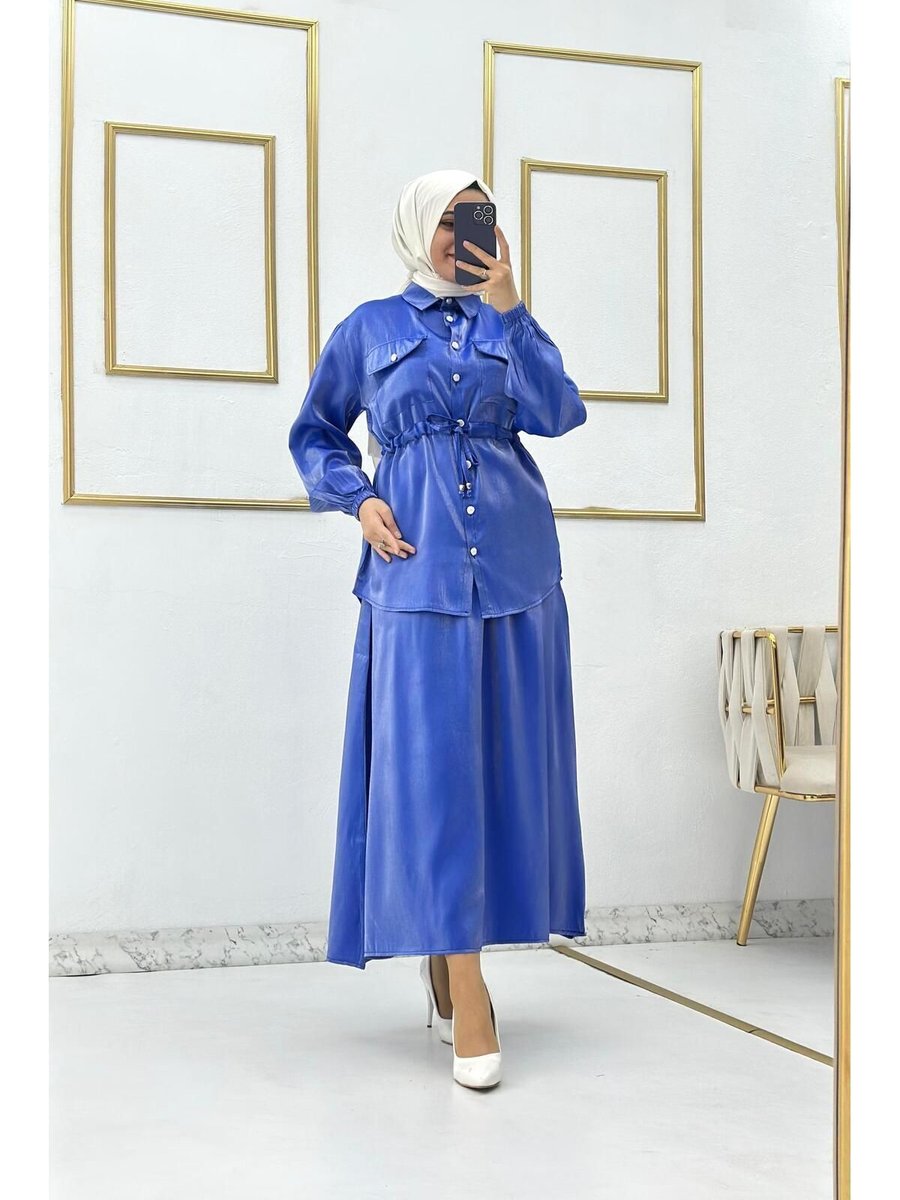 Moda Krash Saten Kumaş Cepli Etekli Takım