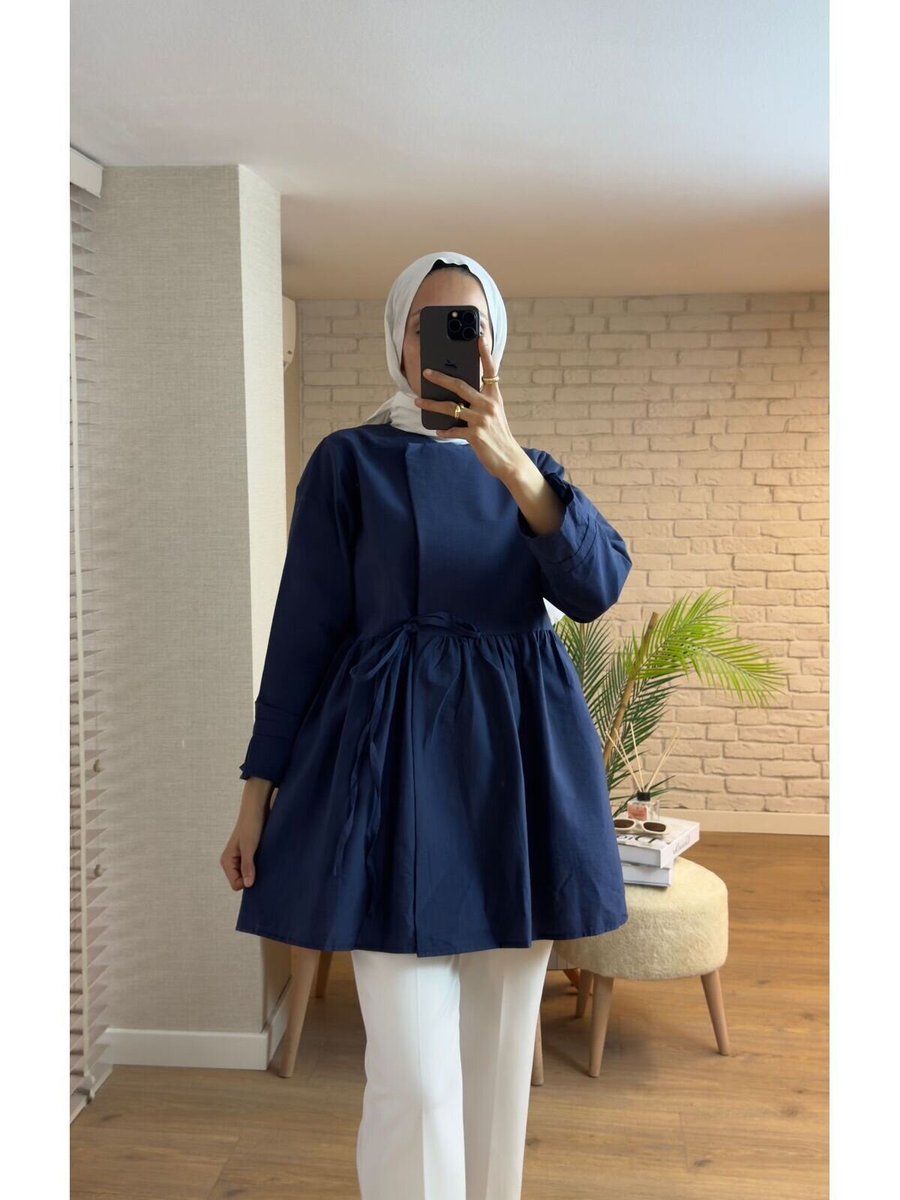VOLT CLOTHİNG Lacivert Kuşaklı Tunik