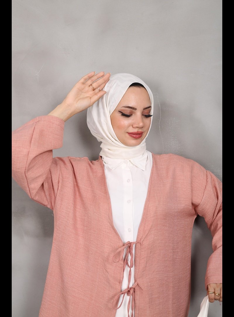 Nergis Neva Önü Bağlamalı Keten Kimono Tunık