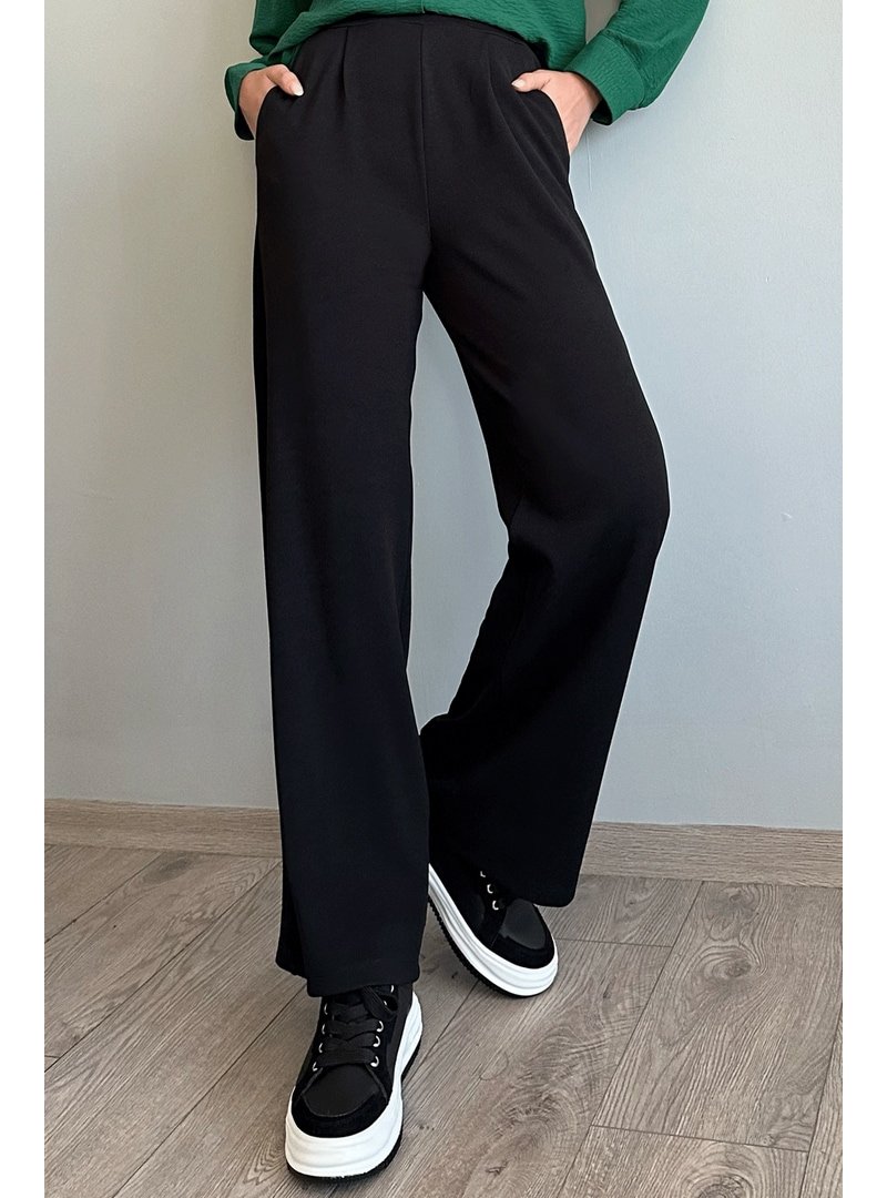 InStyle Pile Detay Bol Paça Siyah Pantolon