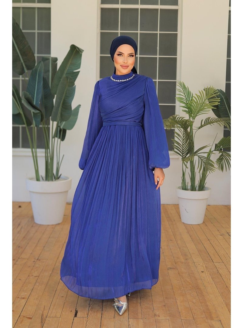 Hakimoda Saks Mavisi İlay Işıltı Abiye Elbise