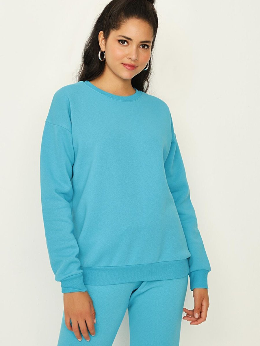 Select Moda Blue Şardonlu Basic Örme Sweatshirt