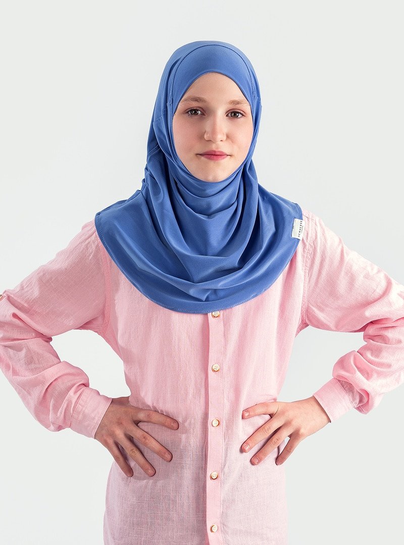 ŞALESS Yaş) Pratik Pileli Kız Çocuk Hazır Eşarp Hijab Mavi (6