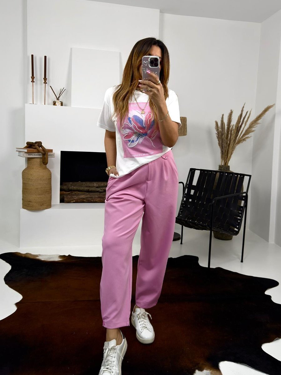 Sohotique By P Pembe Krep Kumaş Paça Düğmeli Pantolon