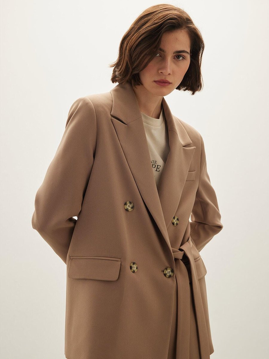 Manuka Bağlama Detaylı Blazer Ceket Camel