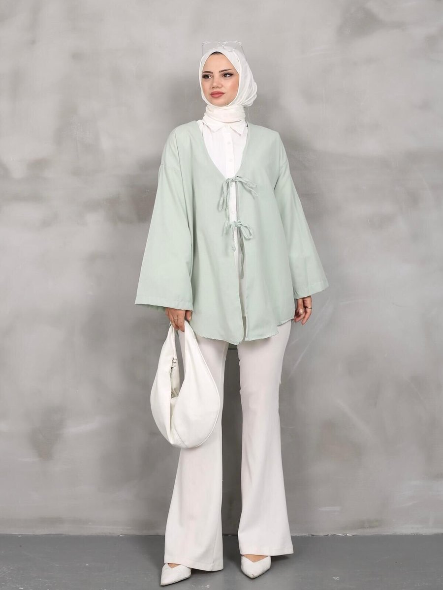 Nergis Neva Butik Mint Önü Bağlamalı Kimono Tunik