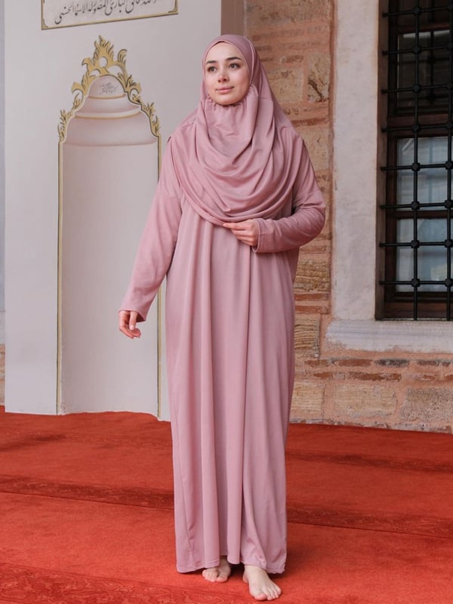Locco Cantalı Tek Parca Namaz Elbısesı Gül Kurusu