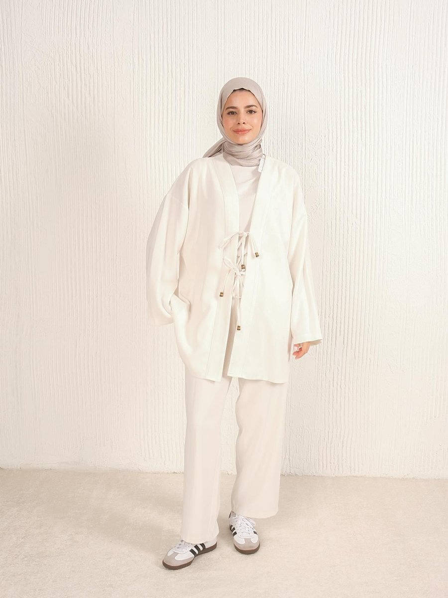 İpekton Kimono Takım (önden Bağlama) Beyaz