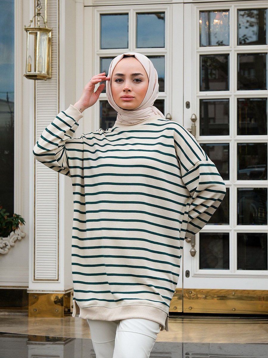 Locco Çizgili Salaş Tunik Yeşil