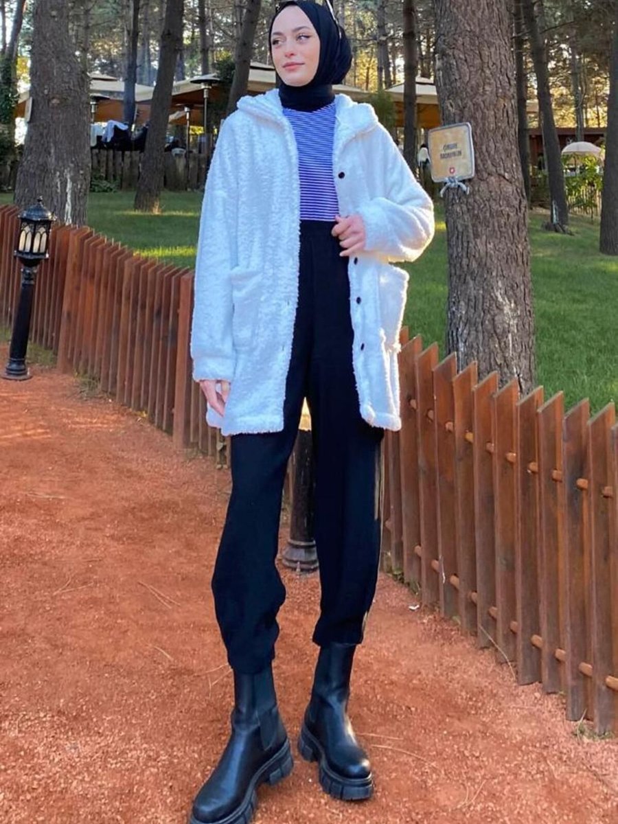 Moda Periy Kışlık Düğmeli Peluş Hırka