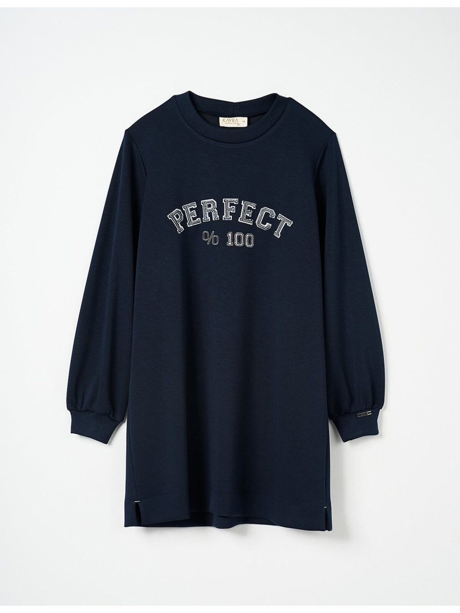 Kayra Slogan Detaylı Rayon Sweatshirt Lacivert