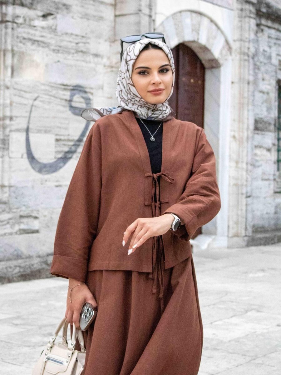 Qenz Güzide Kimono Takım Kahverengi