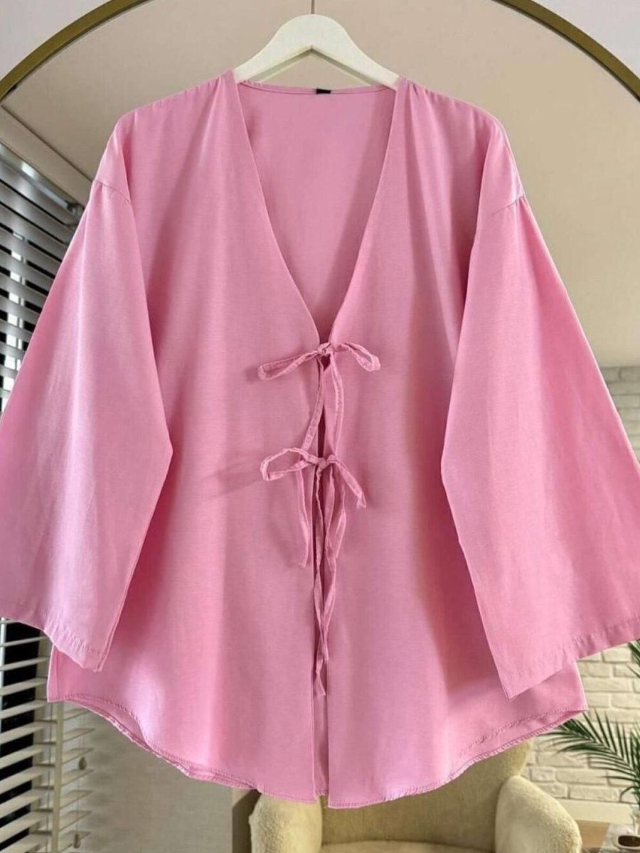 Nergis Neva Butik Pembe Önü Baglamalı Kimono Tunik