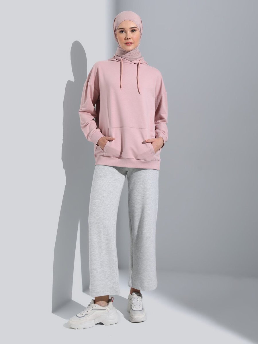 Benin Kapüşonlu Rahat Kalıp Sweatshirt Gül