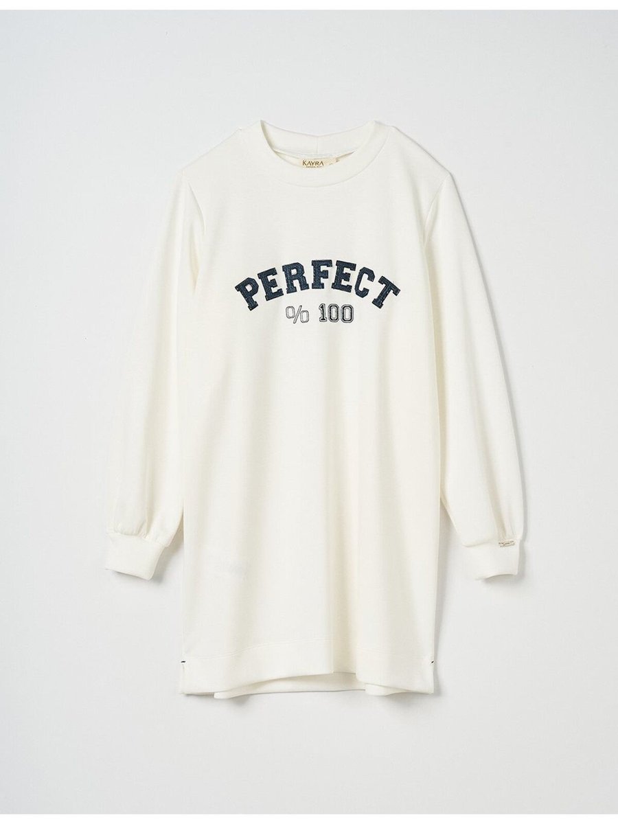 Kayra Slogan Detaylı Rayon Sweatshirt Ekru