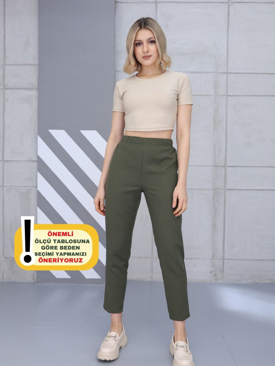 Moda Farah Havuç Kesim Yüksek Bel Likralı Dokuma Pantolon