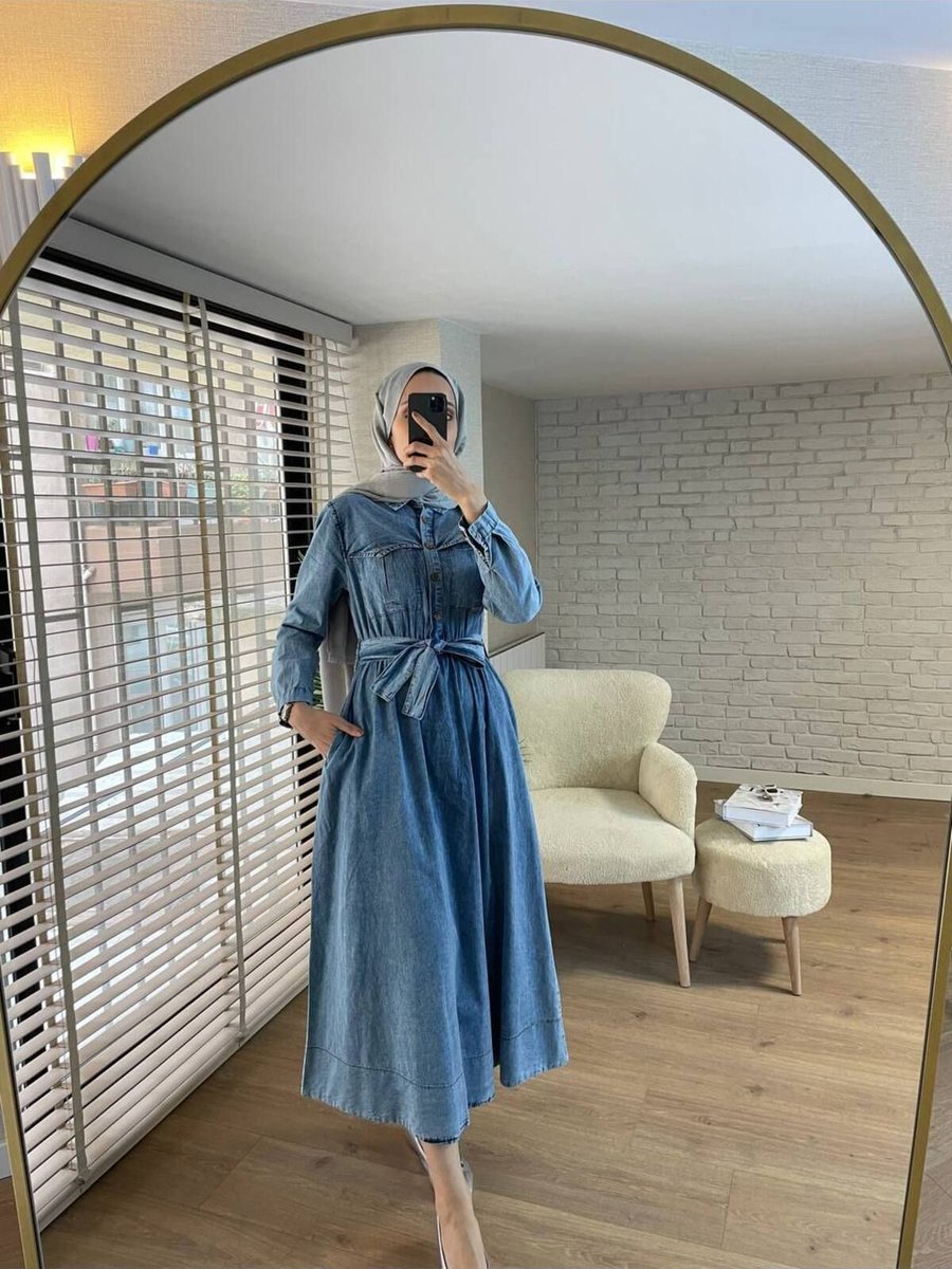 Vivera Boutique Kuşaklı Kot Elbise