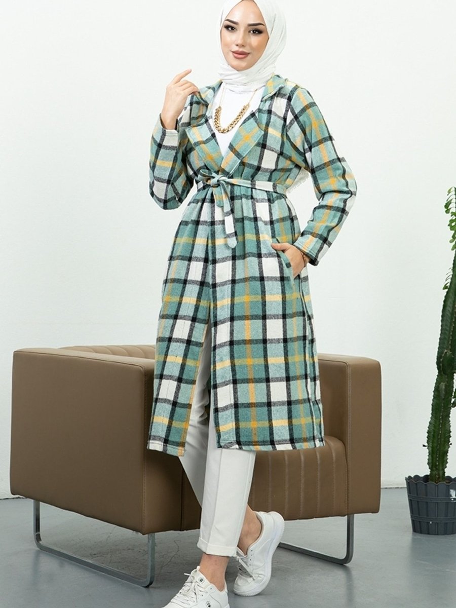 Bestenur Elçin Çizgi Detaylı Çift Cepli Hırka Mint