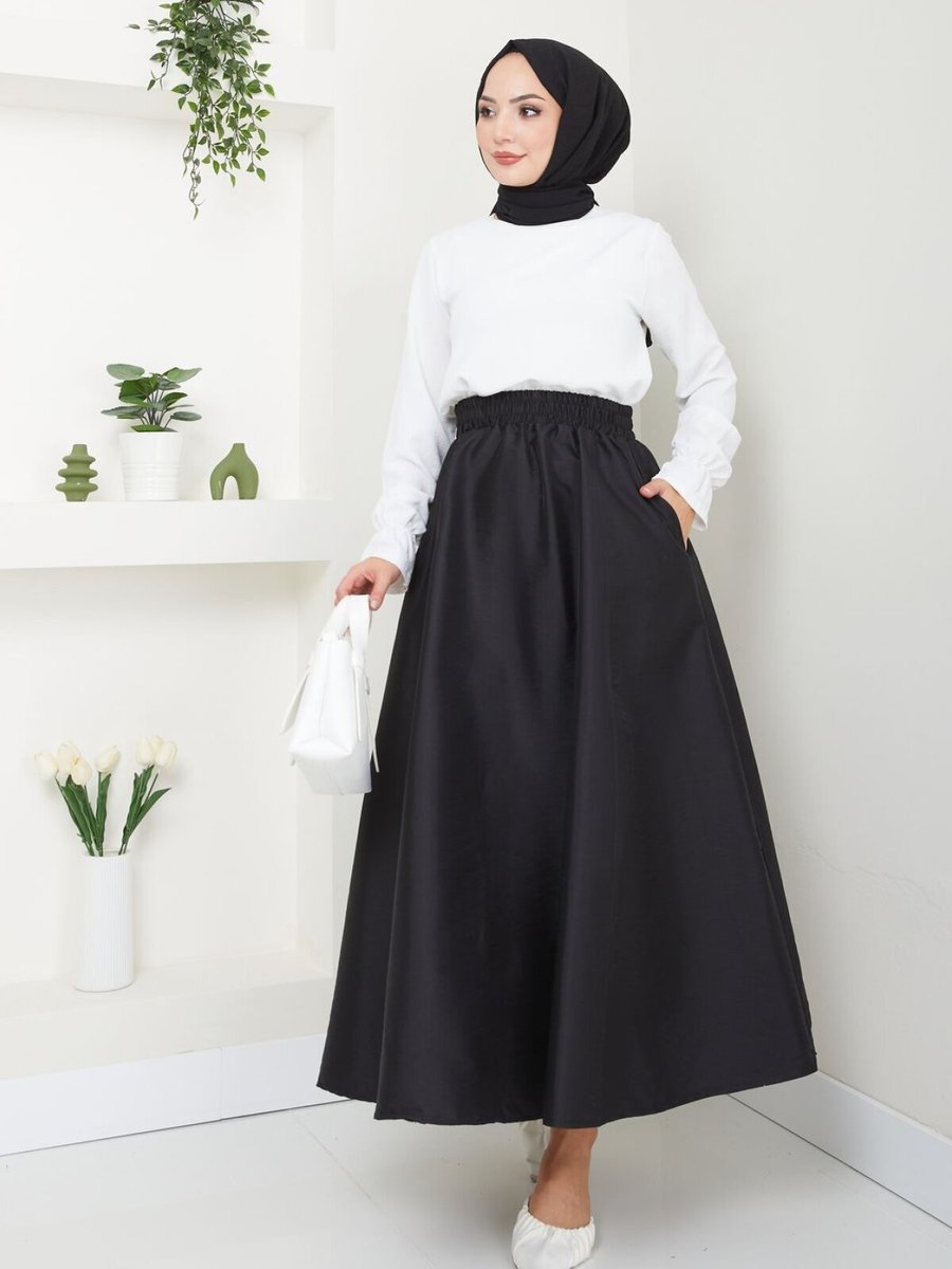 VOLT CLOTHİNG Siyah Cep Detaylı Paraşüt Uzun Etek