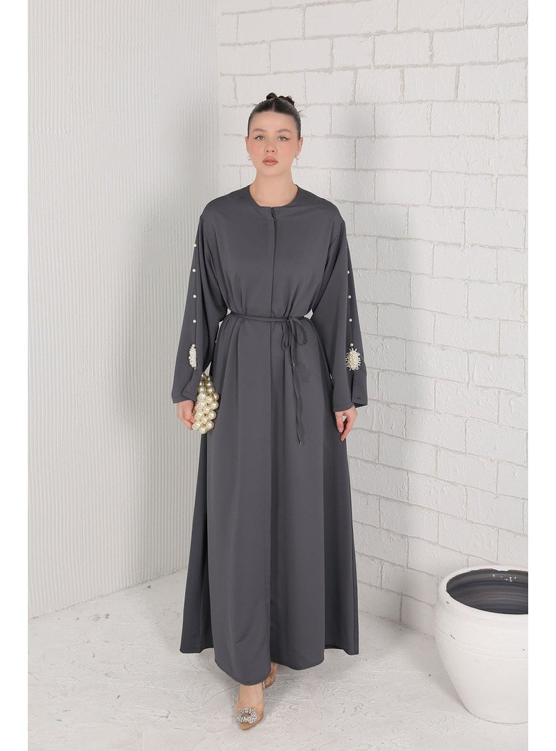 Melike Tatar Antrasit Kolu İncili Abaya