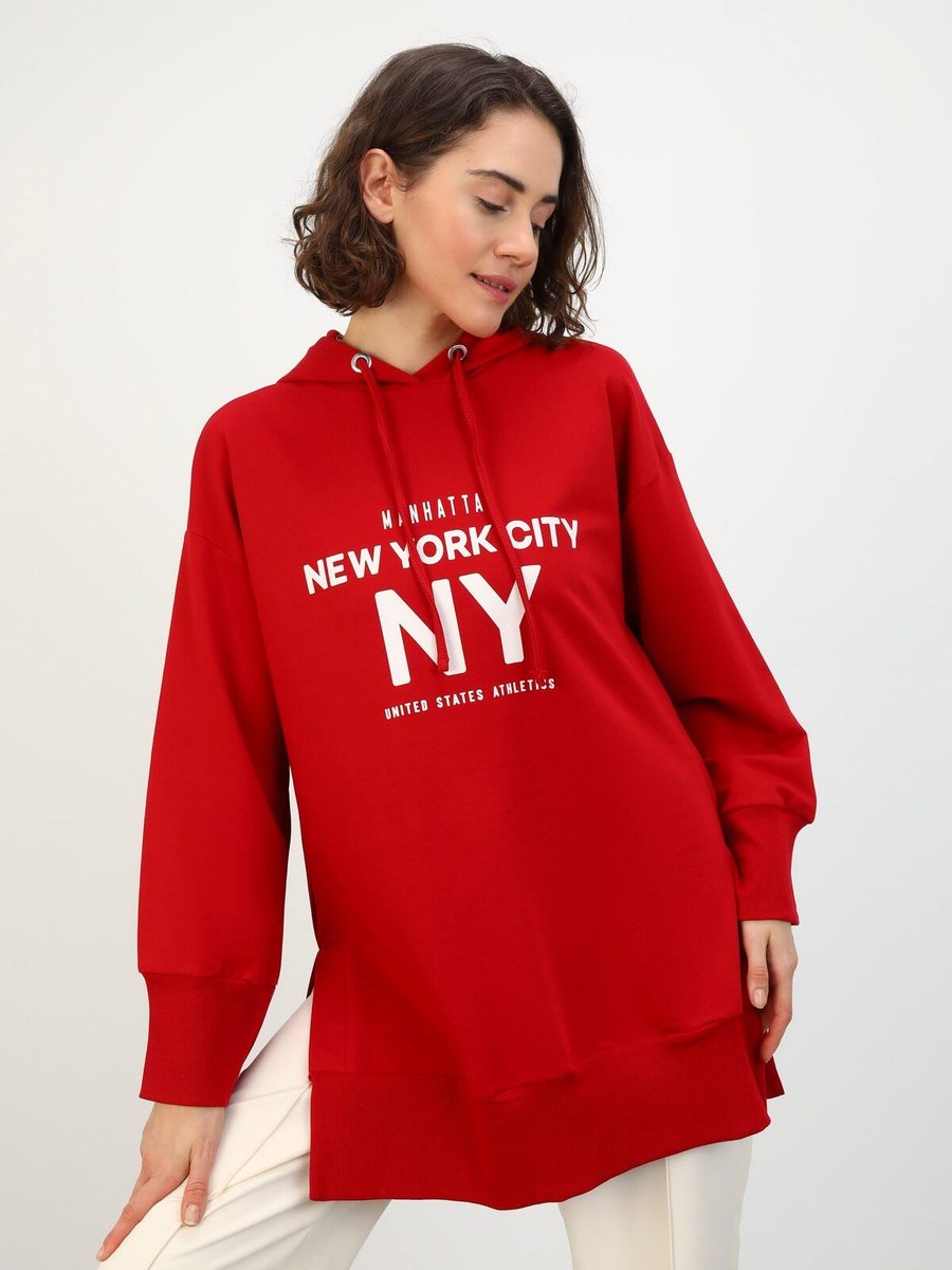 Benin Slogan Baskılı Sweatshirt Kırmızı