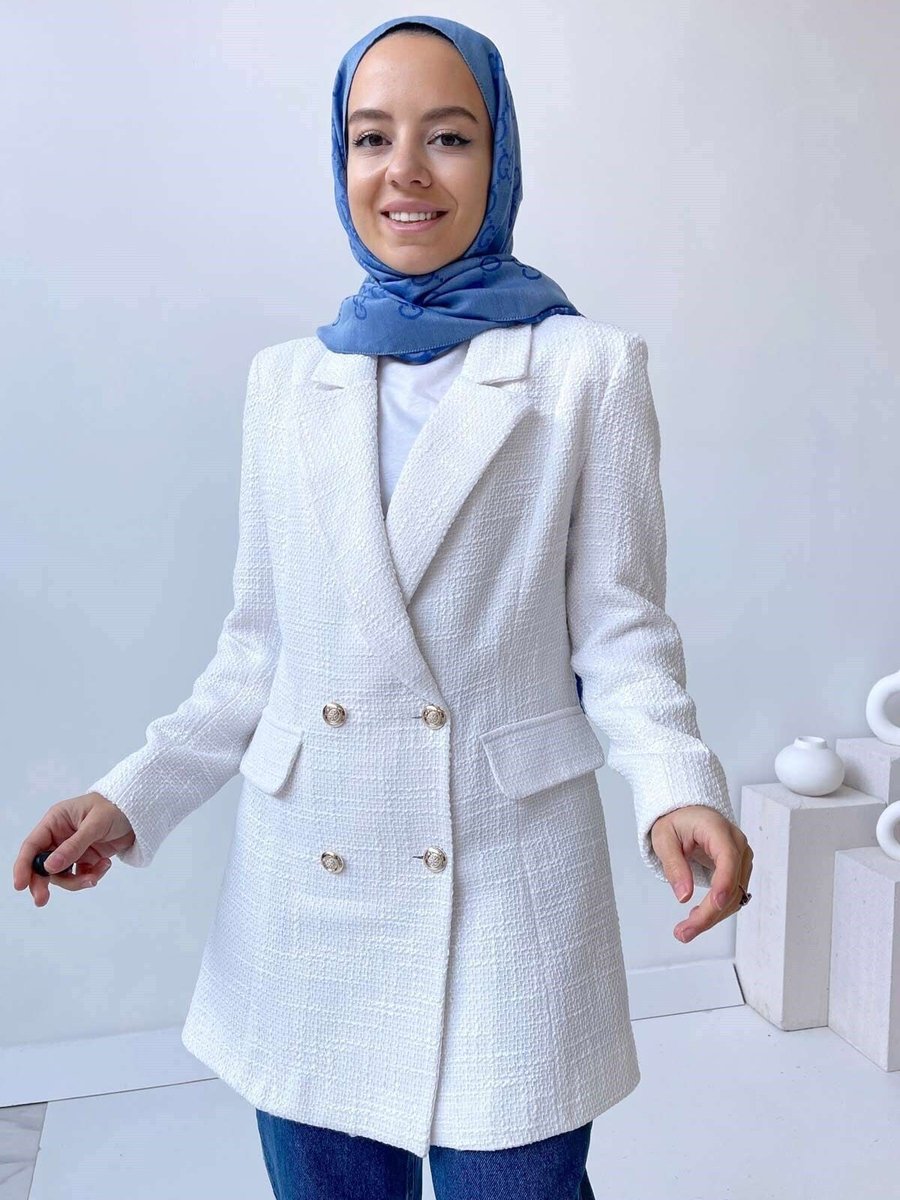 Ka Hijab Tüvit Blazer Ceket Beyaz
