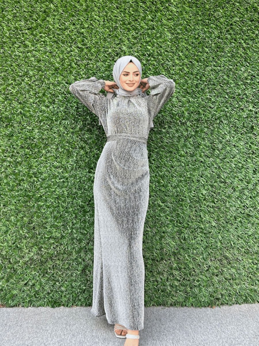 Birsen Moda Seçil Simli Abiye Elbise