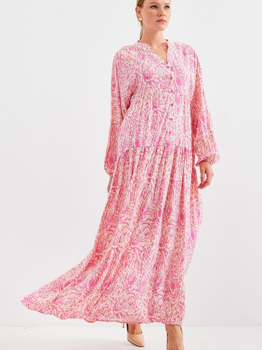 Bigdart Otantik Desenli Elbise A. Pembe