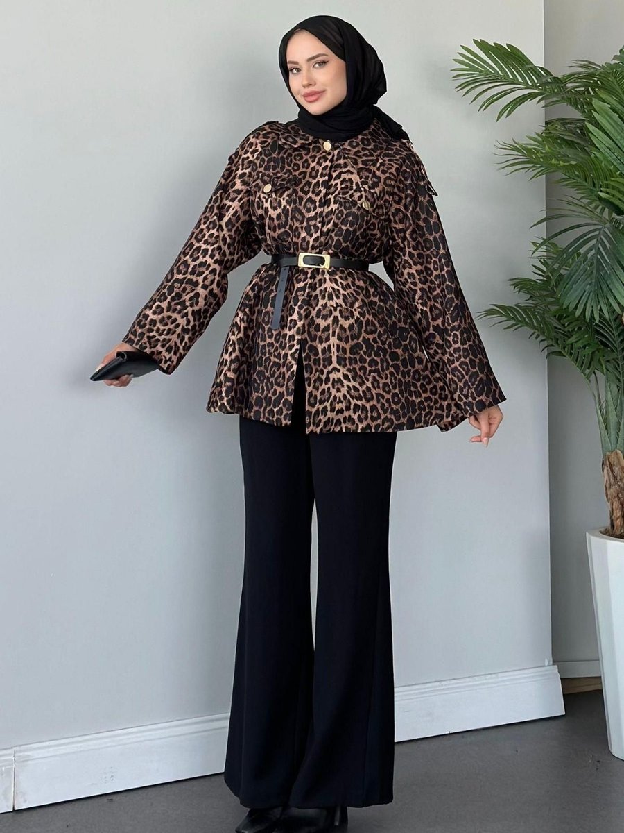 Haza Moda Leopar Desenli Ceket Siyah
