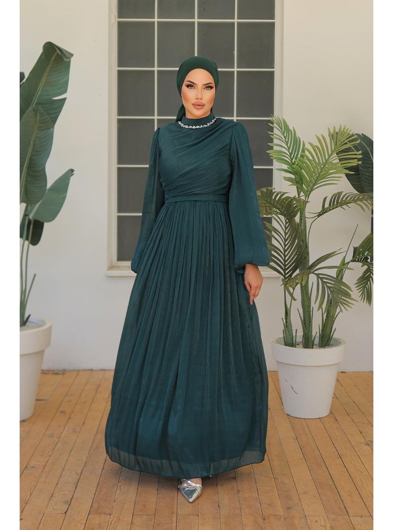 Hakimoda Zümrüt Yeşili İlay Işıltı Abiye Elbise