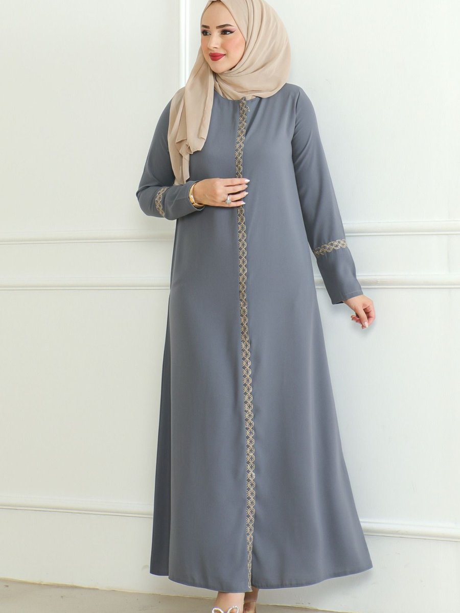 Istanbul Styles Nakışlı Fermuarlı Krep Kumaş Ferace