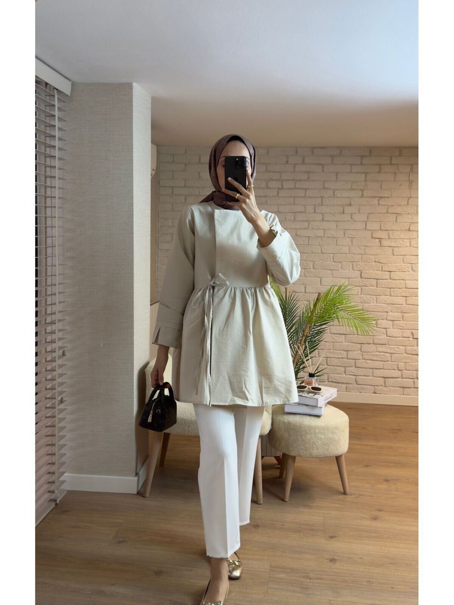 VOLT CLOTHİNG Bej Kuşaklı Tunik