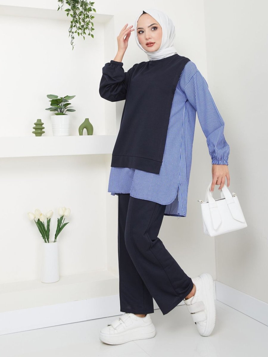 VOLT CLOTHİNG Lacivert Çizgili Gömlek Detaylı Takım