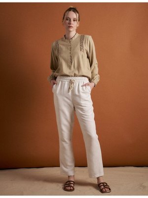 Kayra Beli Lastikli Keten Karışımlı Pantolon Ekru