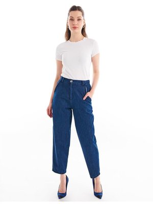 Kayra Beli Lastikli Denim Havuç Pantolon Lacivert