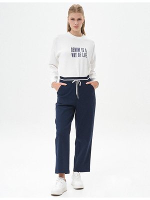 Kayra Beli Lastikli Bağcıklı Pantolon Koyu Lacivert