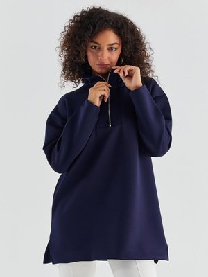 Markaliste Fermuarlı Scuba Tunik Lacivert