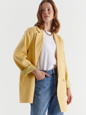 Markaliste Tek Düğmeli Blazer Ceket Sarı