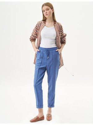 Kayra Beli Lastikli Bağcıklı Pantolon İndigo