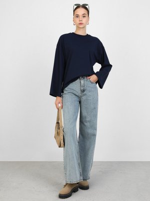 Benin Lacivert Pamuklu Oversize Örme Tişört Sweatshirt