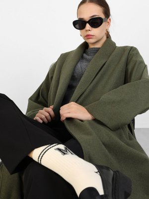 Benin Yeşil Kuşak Detaylı Şal Yaka Uzun Kaban