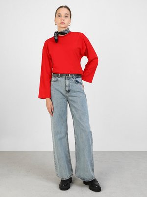 Benin Kırmızı Pamuklu Oversize Örme Tişört Sweatshirt