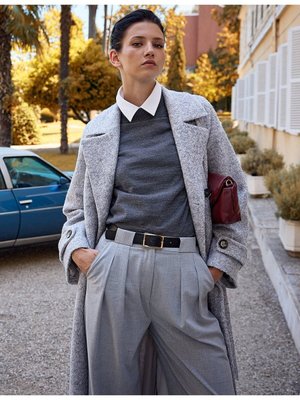 Kayra Pileli Geniş Paça Pantolon Açık Gri